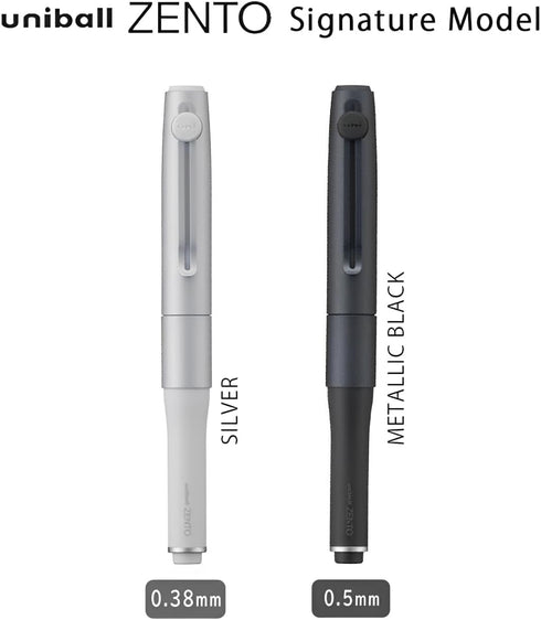 【2本セット】ユニボール ZENTO シグネチャーペン(0.38mm シルバー & 0.5mm メタリックブラック)+ 替芯6本付き(赤/青/黒)