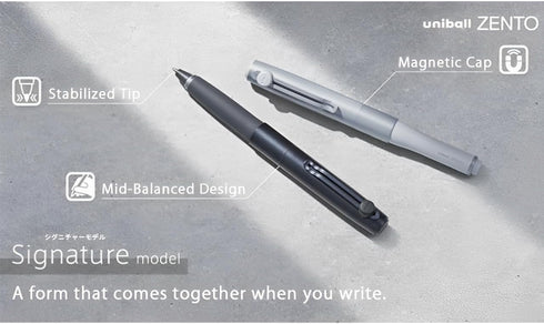 【2本セット】ユニボール ZENTO シグネチャーペン(0.38mm シルバー & 0.5mm メタリックブラック)+ 替芯6本付き(赤/青/黒)