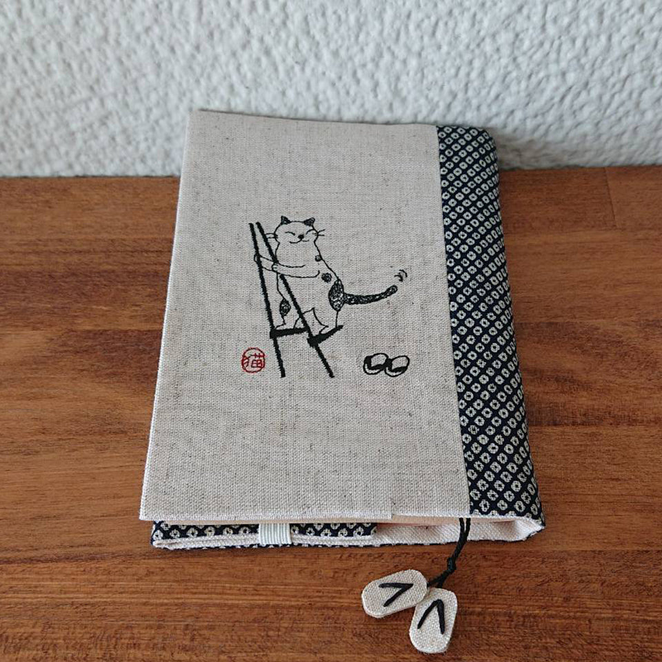 sheepsleep ブックカバー 文庫判 「竹馬ねこ」 刺繍 日本製