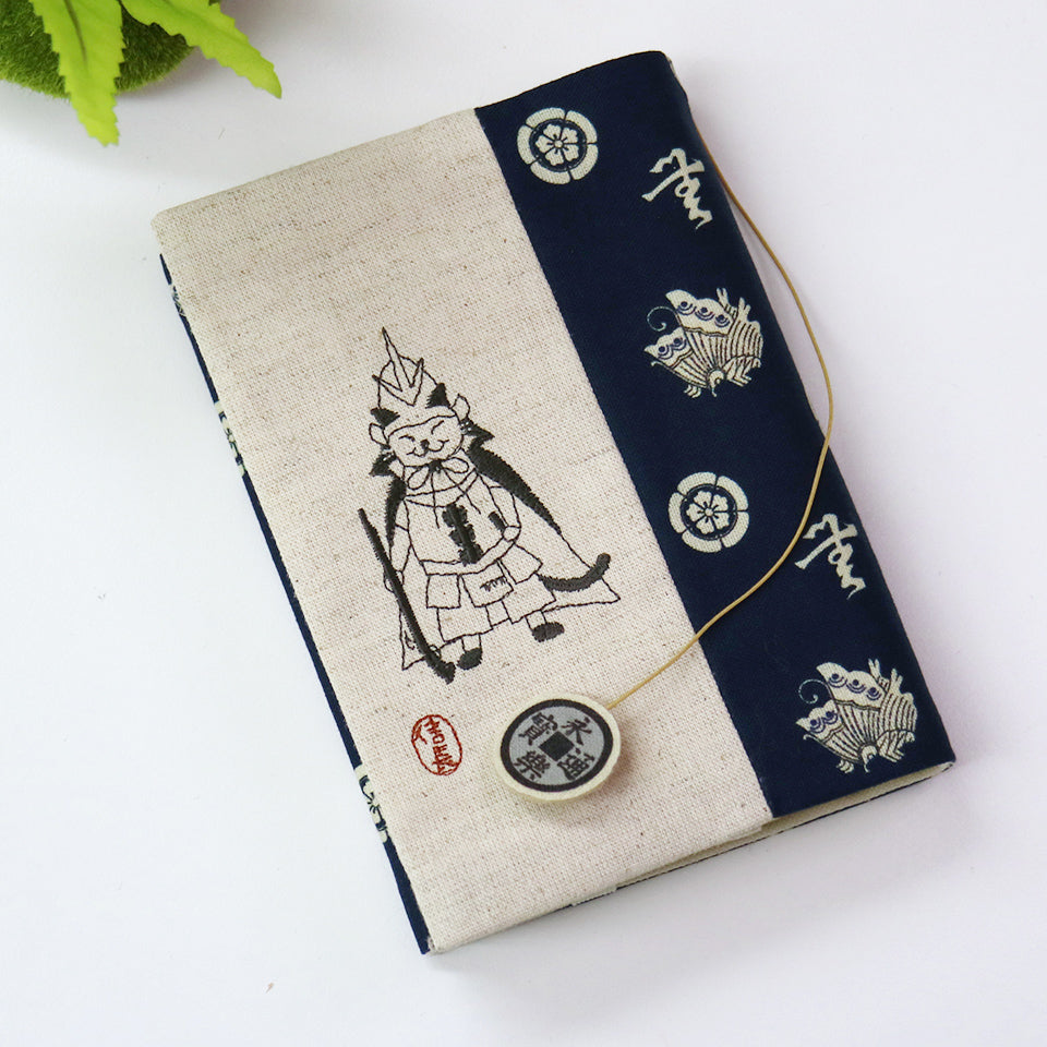 文月 ブックカバー 文庫本カバー 猫武将シリーズ「織田信長」 刺繍 日本製