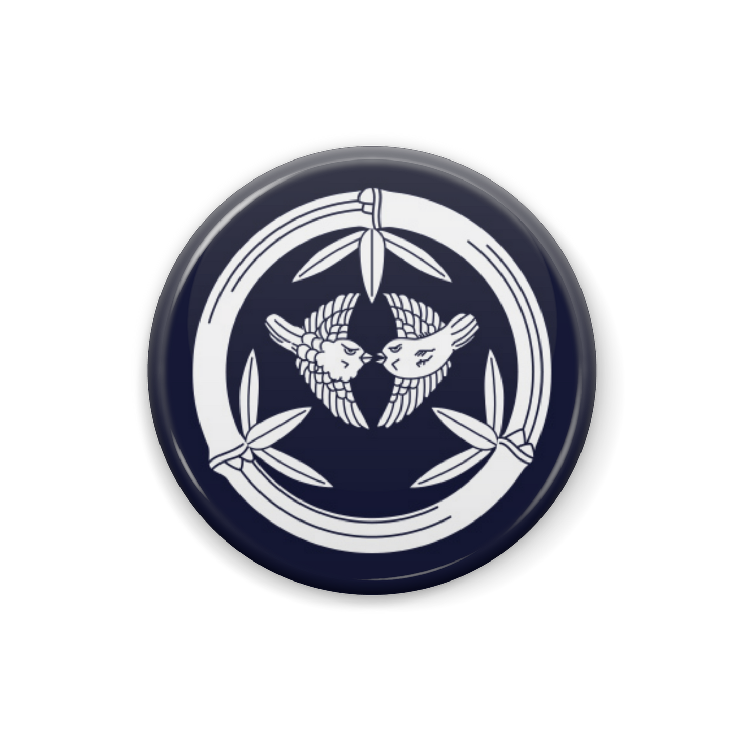 【竹に雀】缶バッジ:戦国武将家紋-上杉謙信【勝色】