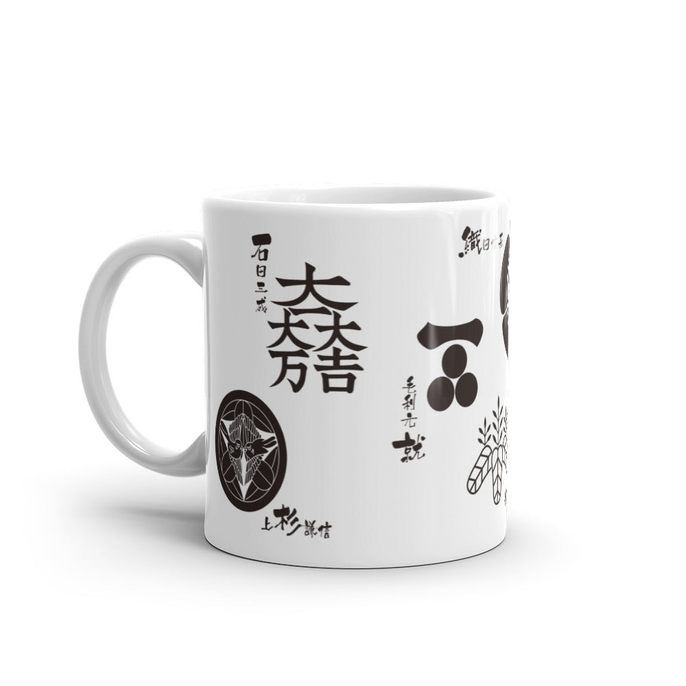 《受注生産》マグカップ(白)【戦国武将】家紋(黒)