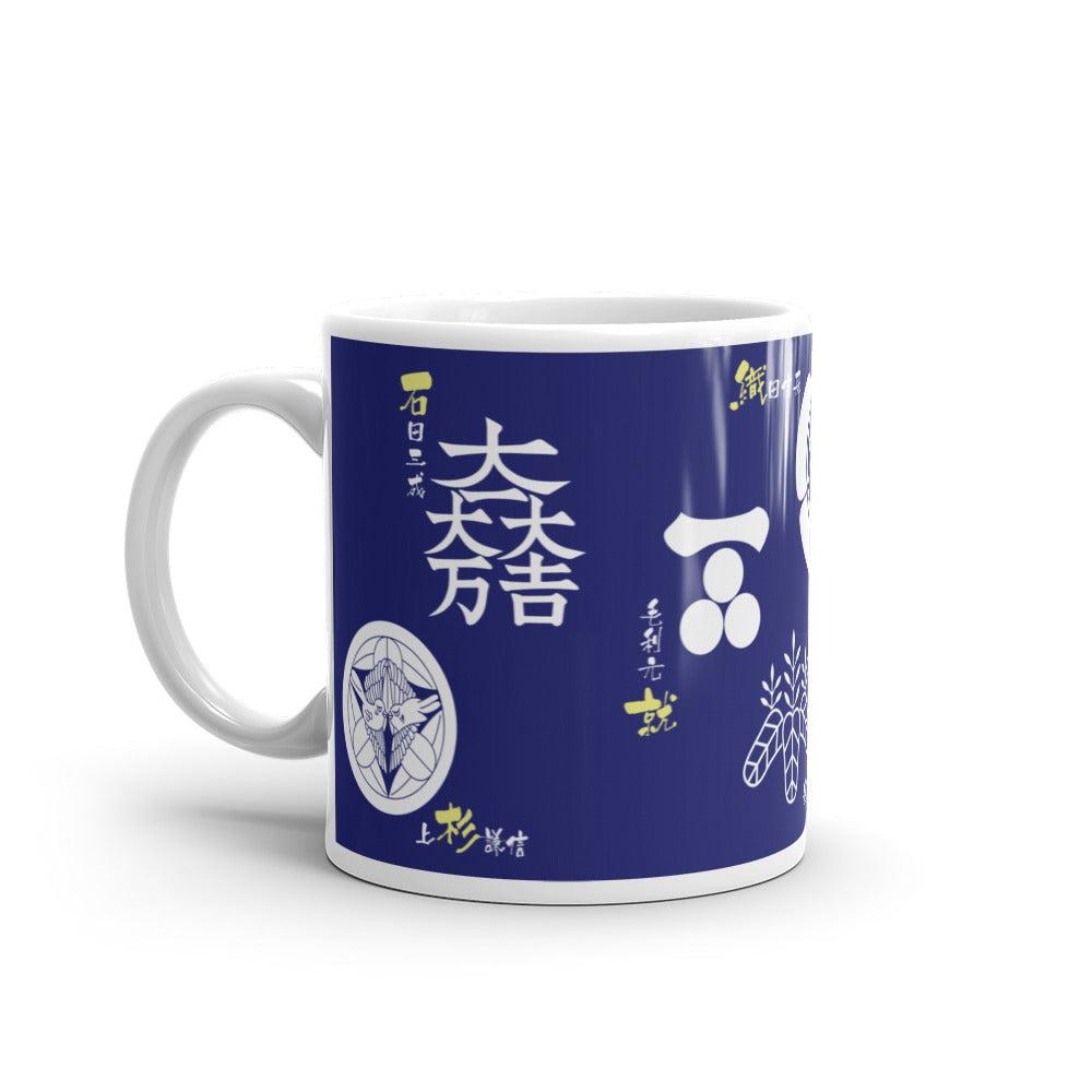 《受注生産》マグカップ(白)【戦国武将】家紋(紺)