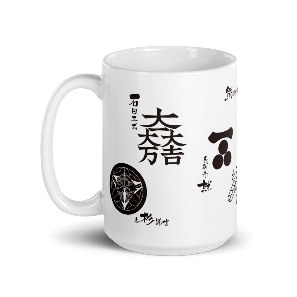 《受注生産》マグカップ(白)【戦国武将】家紋(黒)