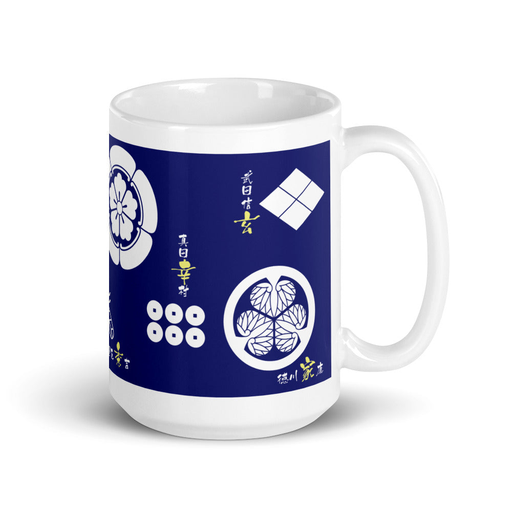 《受注生産》マグカップ(白)【戦国武将】家紋(紺)
