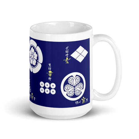 《受注生産》マグカップ(白)【戦国武将】家紋(紺)