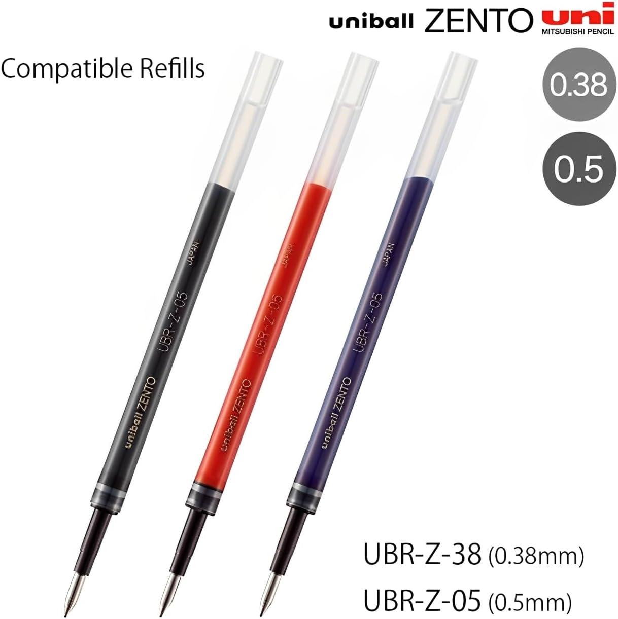 【2本セット】ユニボール ZENTO シグネチャーペン（0.38mm シルバー & 0.5mm メタリックブラック）+ 替芯6本付き（赤／青／黒）