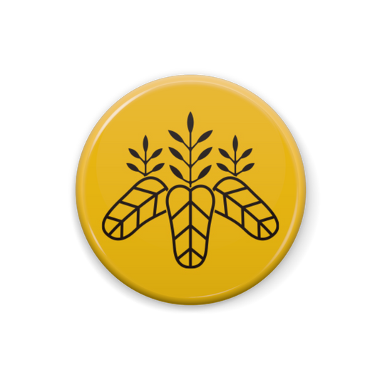 【太閤桐】 缶バッジ：戦国武将家紋-豊臣秀吉【藤黄】