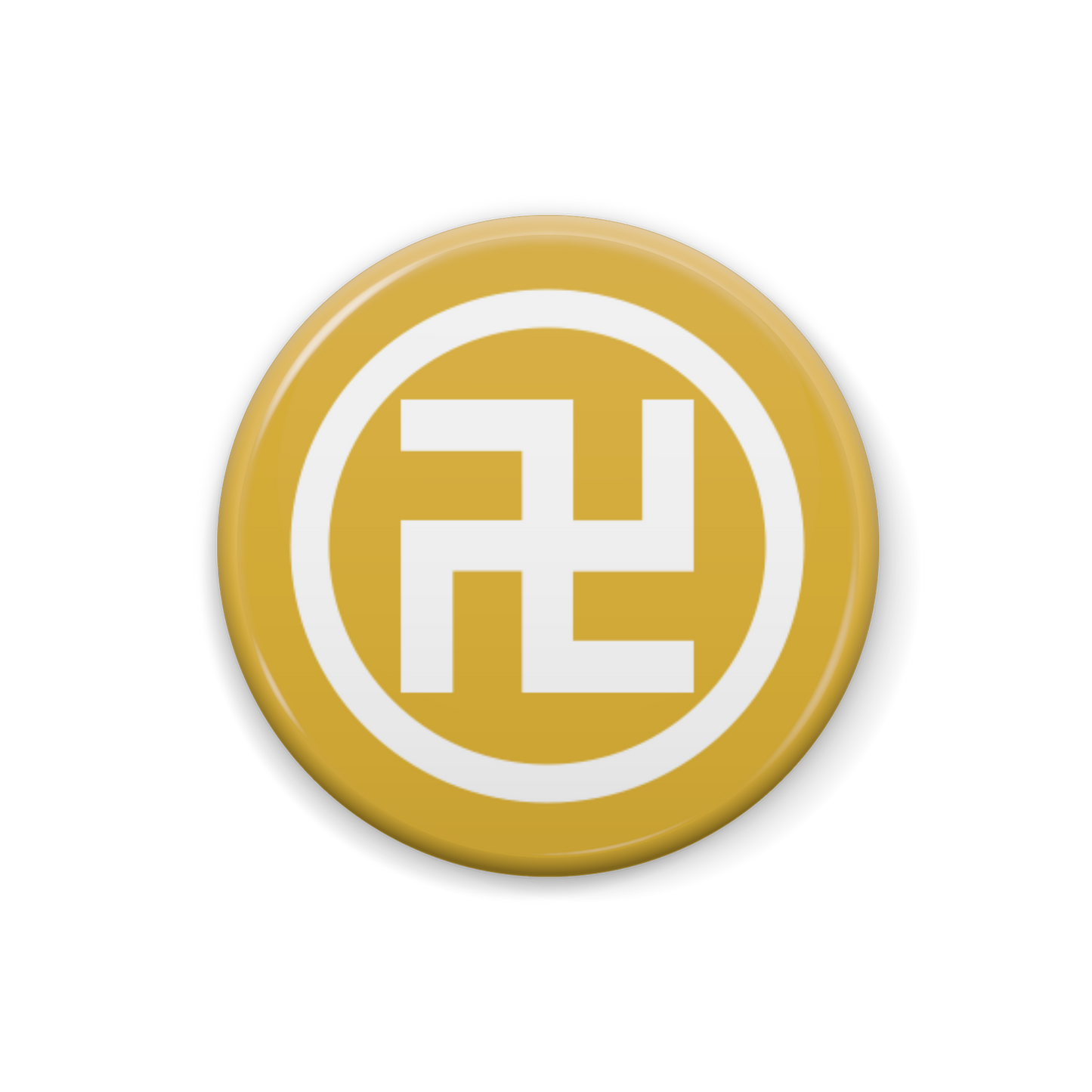 【丸に五つ割り左万字】 缶バッジ：戦国武将家紋-蜂須賀家政【櫨染】