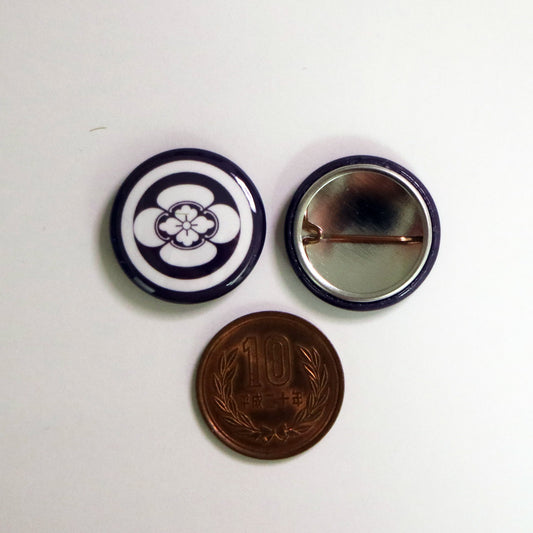 【丸に竪木瓜】 缶バッジ：戦国武将家紋-滝川一益【滅紫】