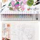 【2点セット】あかしや 筆ペン 水彩毛筆 彩 15色 + セット 淡い日本の伝統色 CA350S-02、あかしや 書道用品 彩で彩る大人の塗り絵 奈良の四季4 冬の東大寺 AO-16N